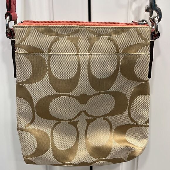 Coach Salmon Pink and Tan Logo Crossbody Bag - Picture 7 of 9